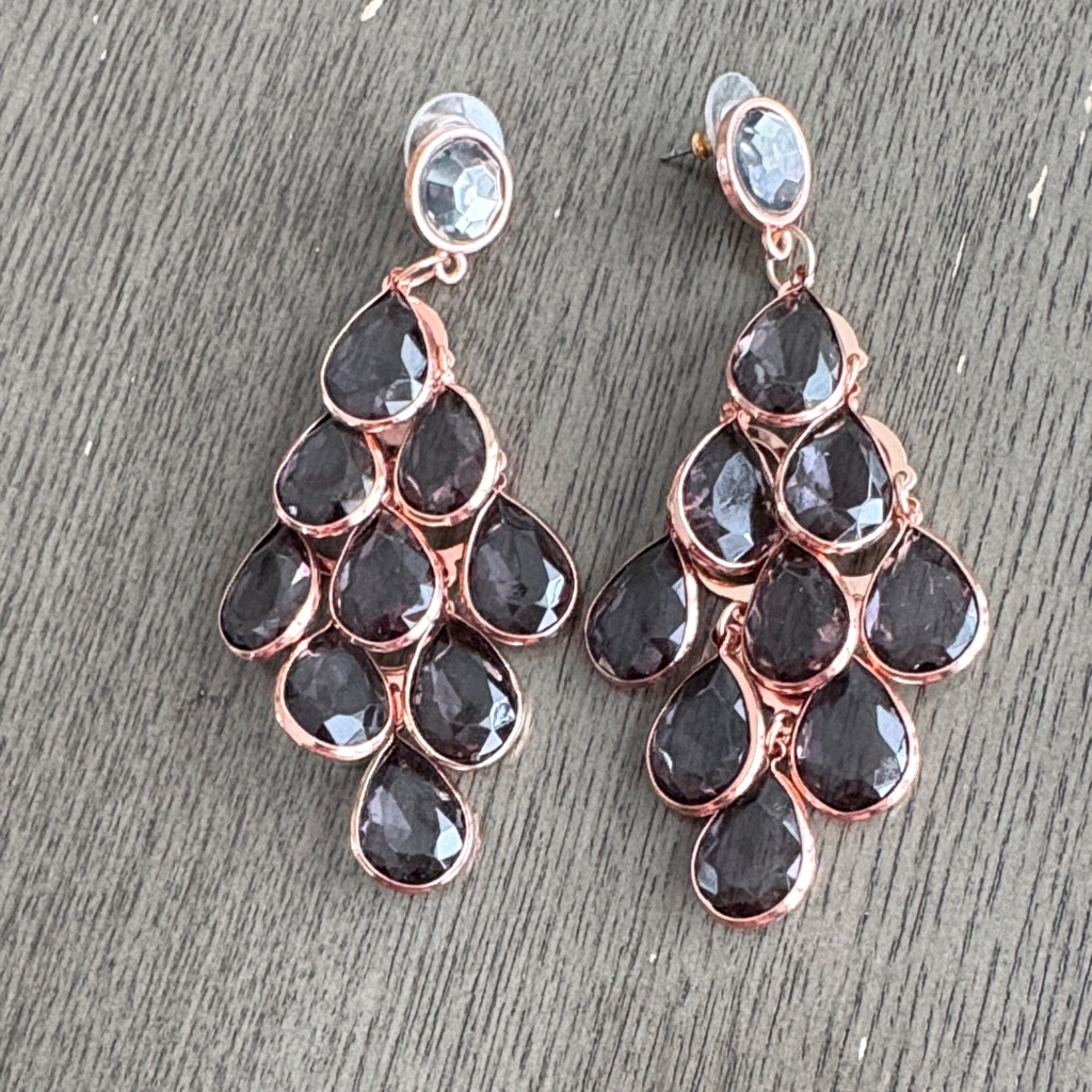 Elegant Rose Gold And Smokey Black Teardrop Earrings